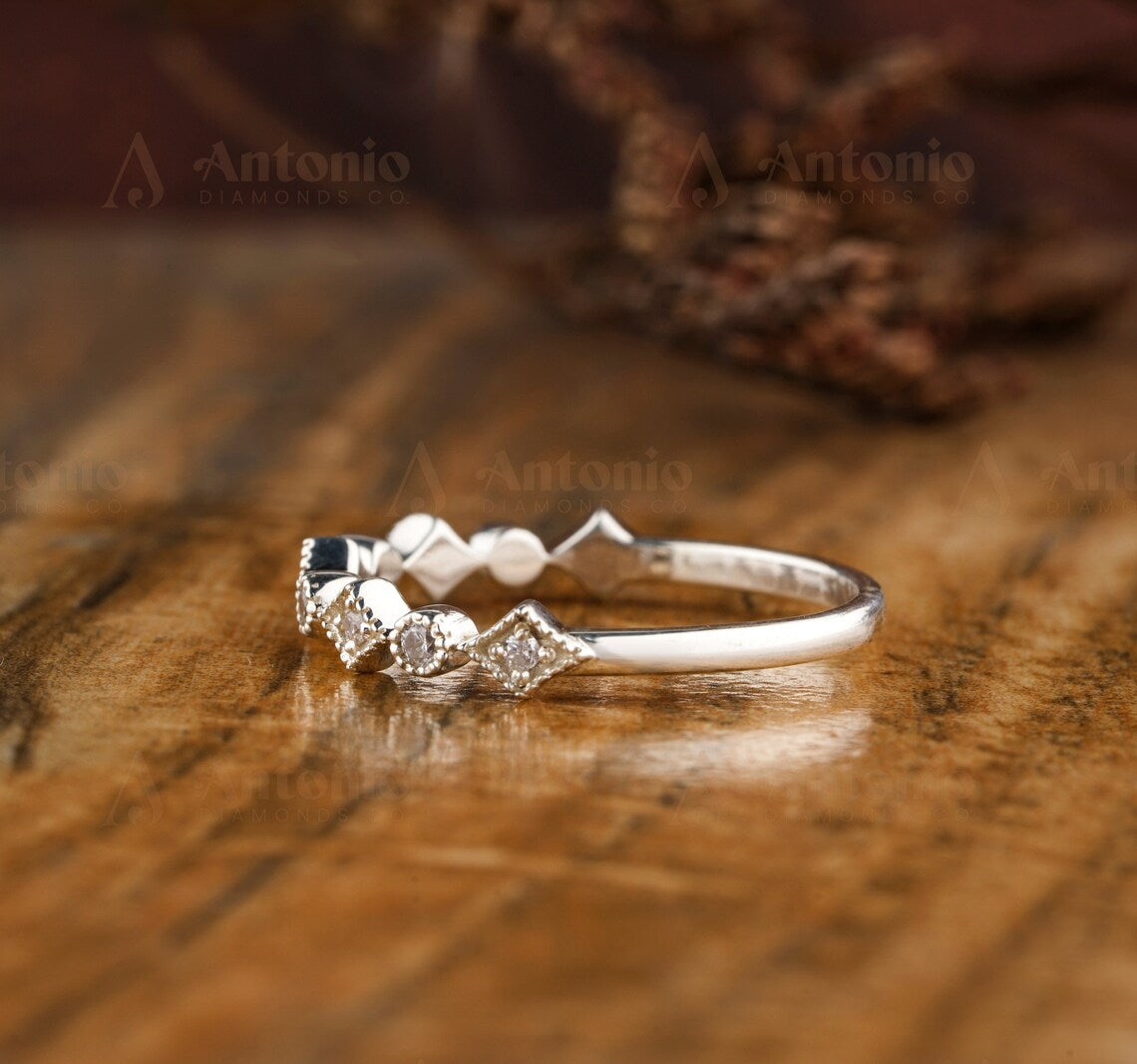 Round Diamond Half Eternity Art Deco Wedding Band