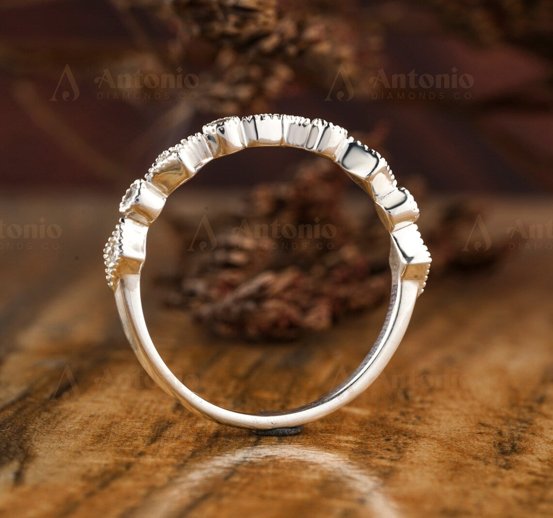 Round Diamond Half Eternity Art Deco Wedding Band