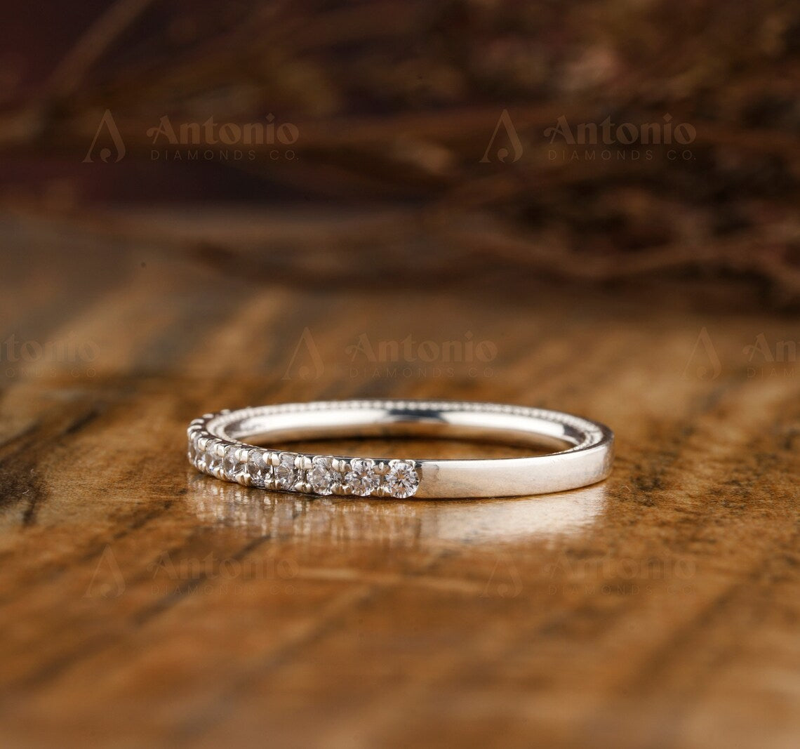 Round Cut Half Eternity Stackable Wedding Band