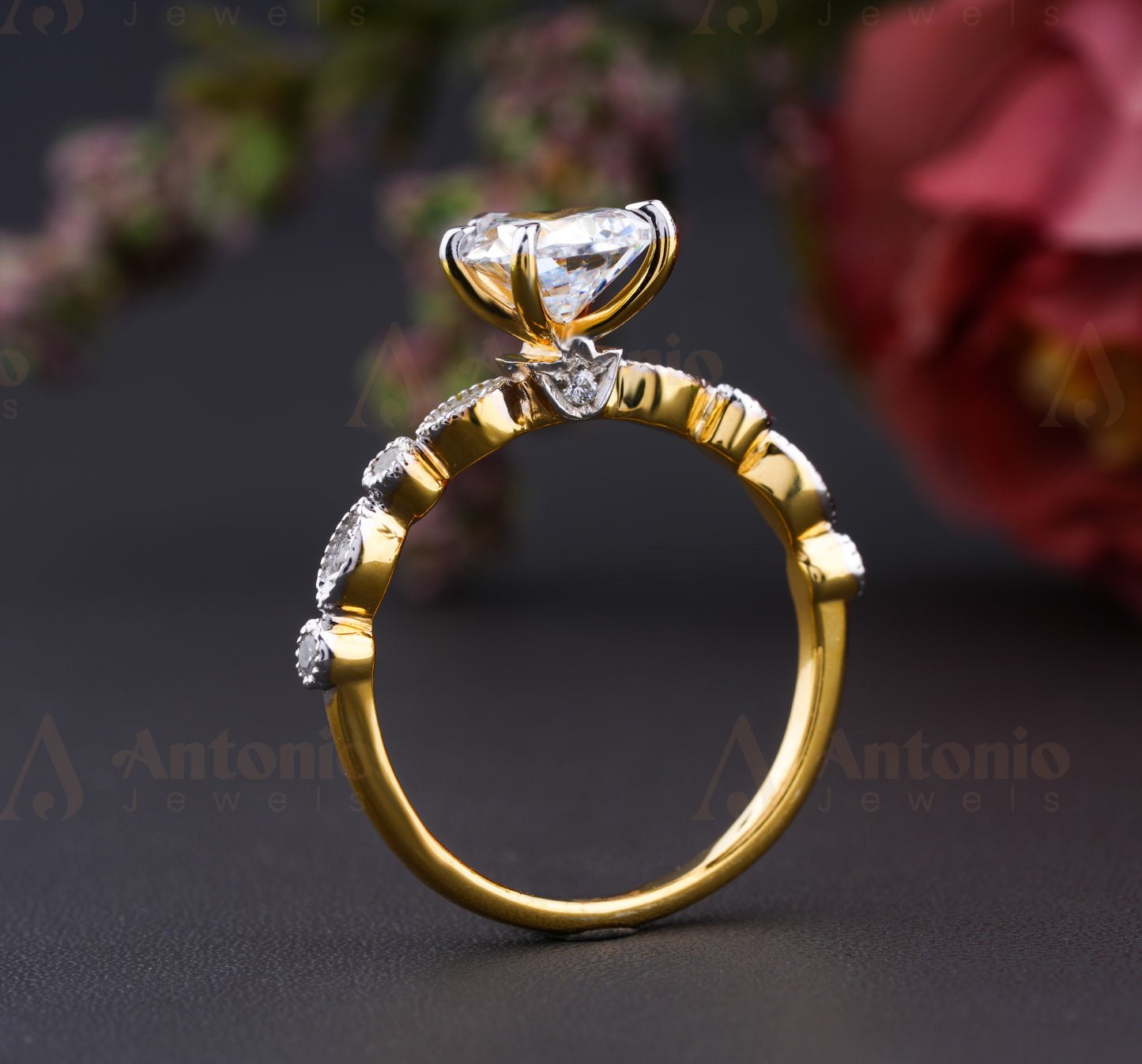 1Ct Pear Cut White Moissanite Women Ring