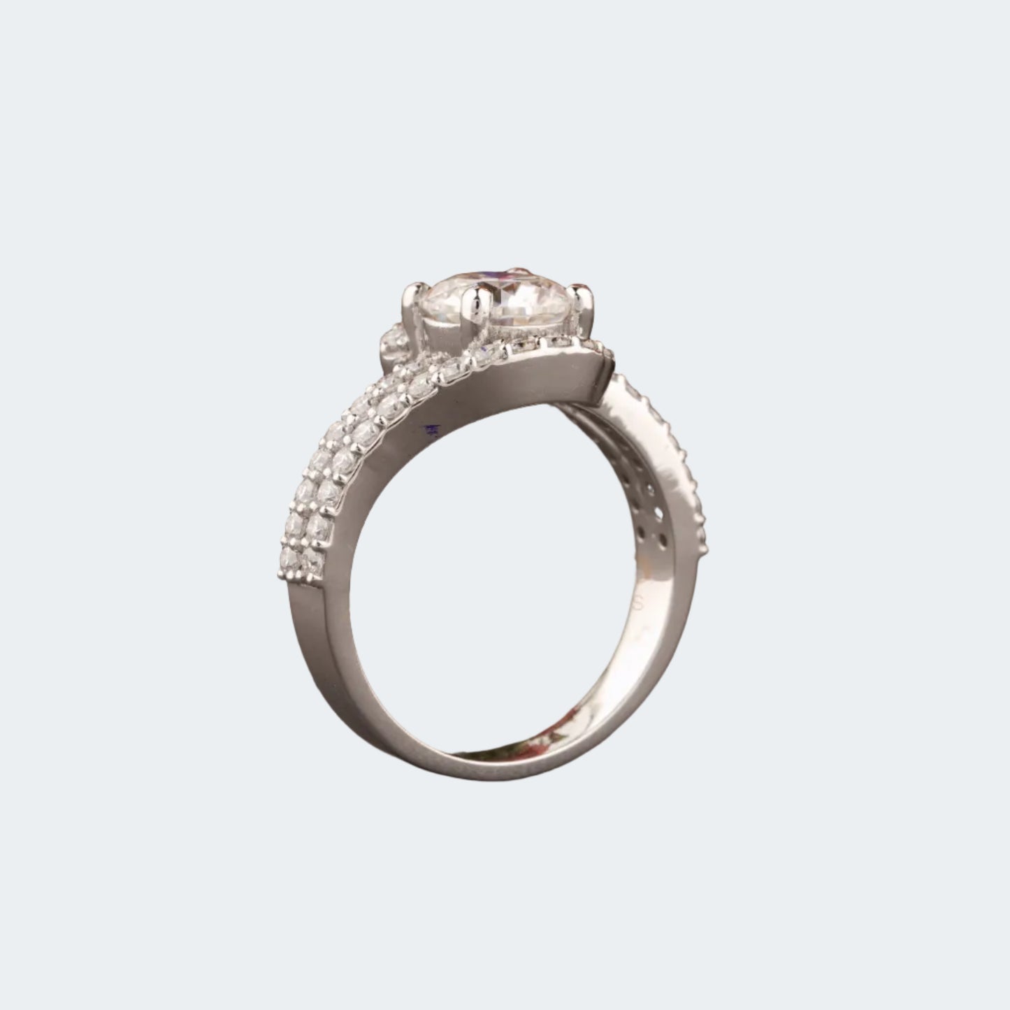 Round Moissanite Swirl Engagement Ring | Pave Bypass Band | Antonio Jewels