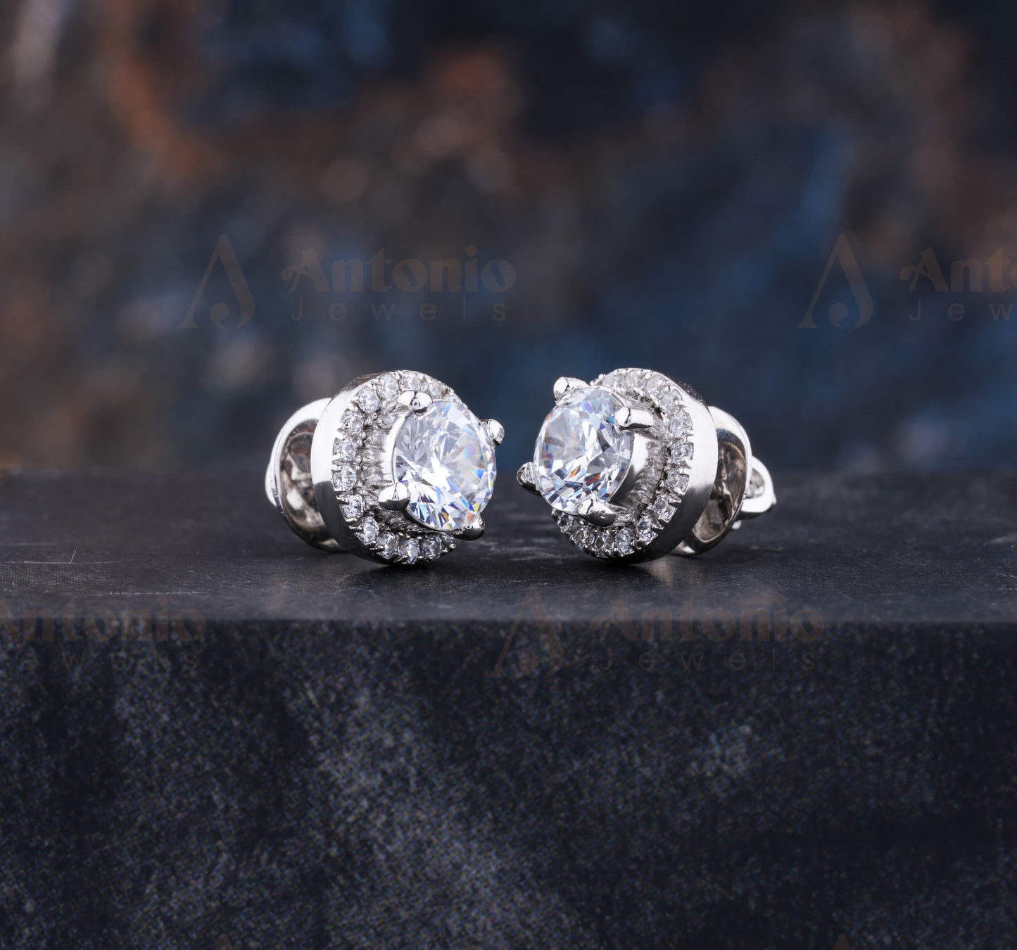 Halo Round Shaped Moissanite Stud Earrings