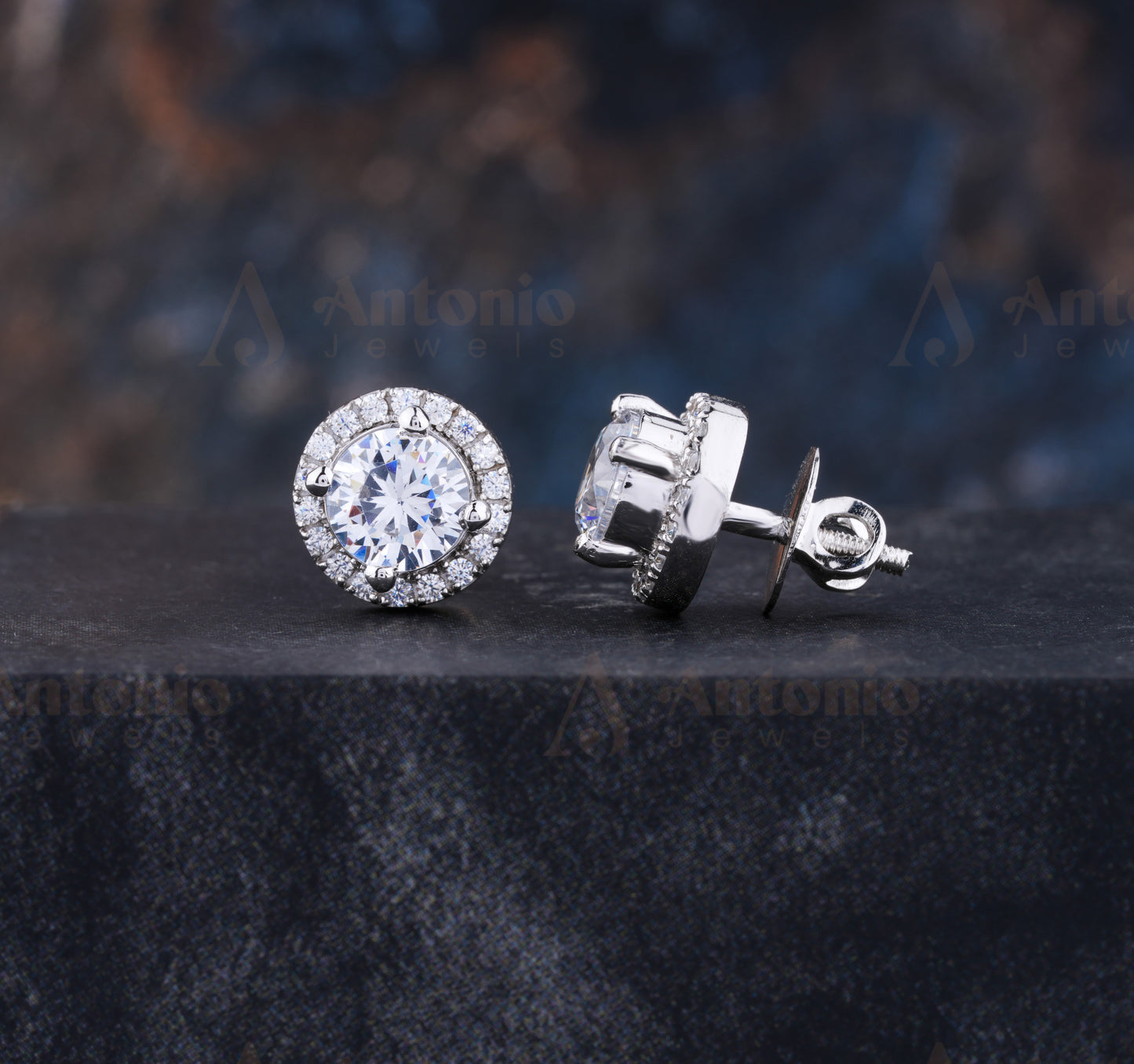 Halo Round Shaped Moissanite Stud Earrings