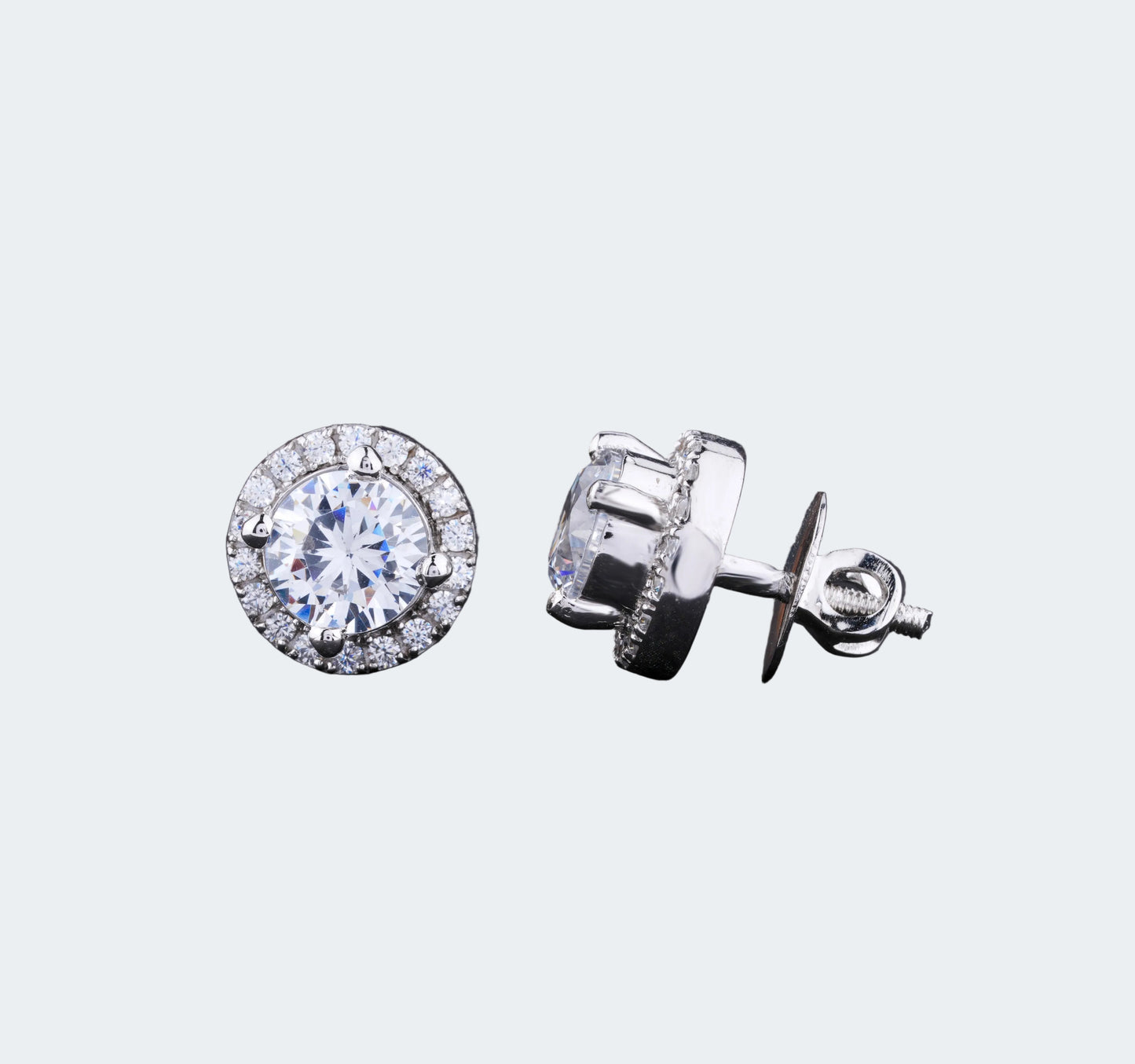 Luxury Round Moissanite Halo Earrings - Silver Studs - Enhanced Brilliance