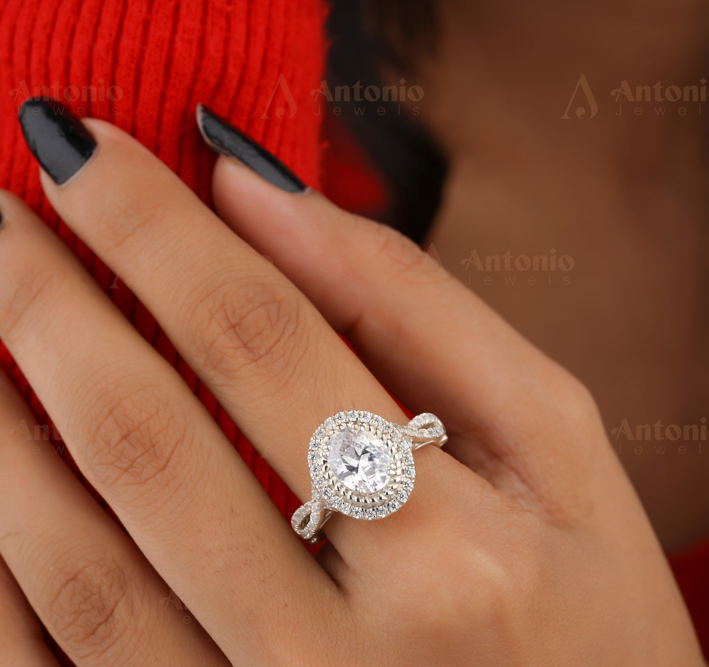 Halo Oval Twig Engagement Ring