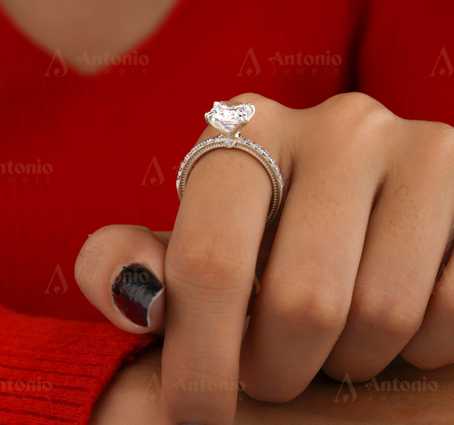Cushion Cut Moissanite Ring