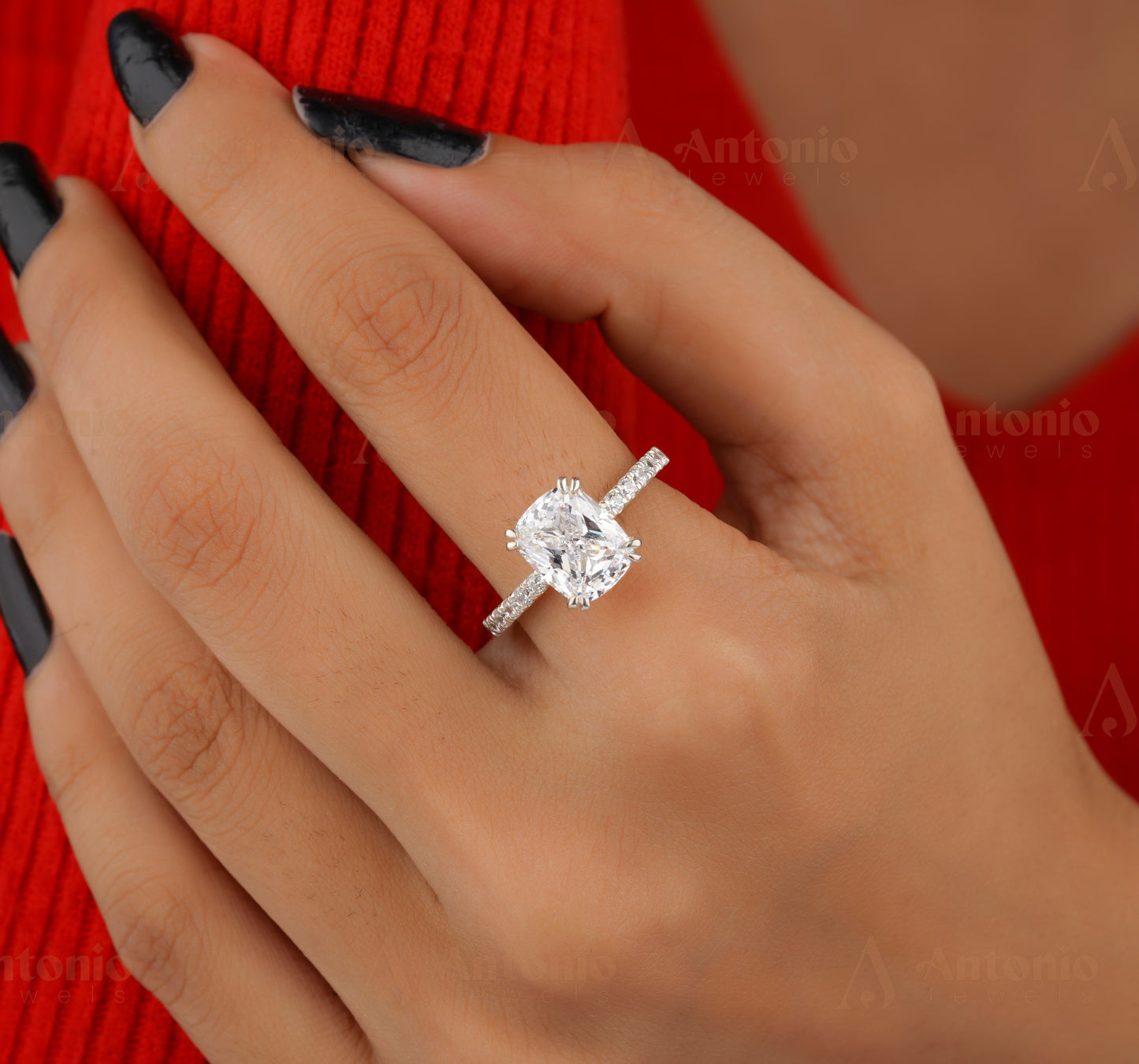 Cushion Cut Moissanite Ring