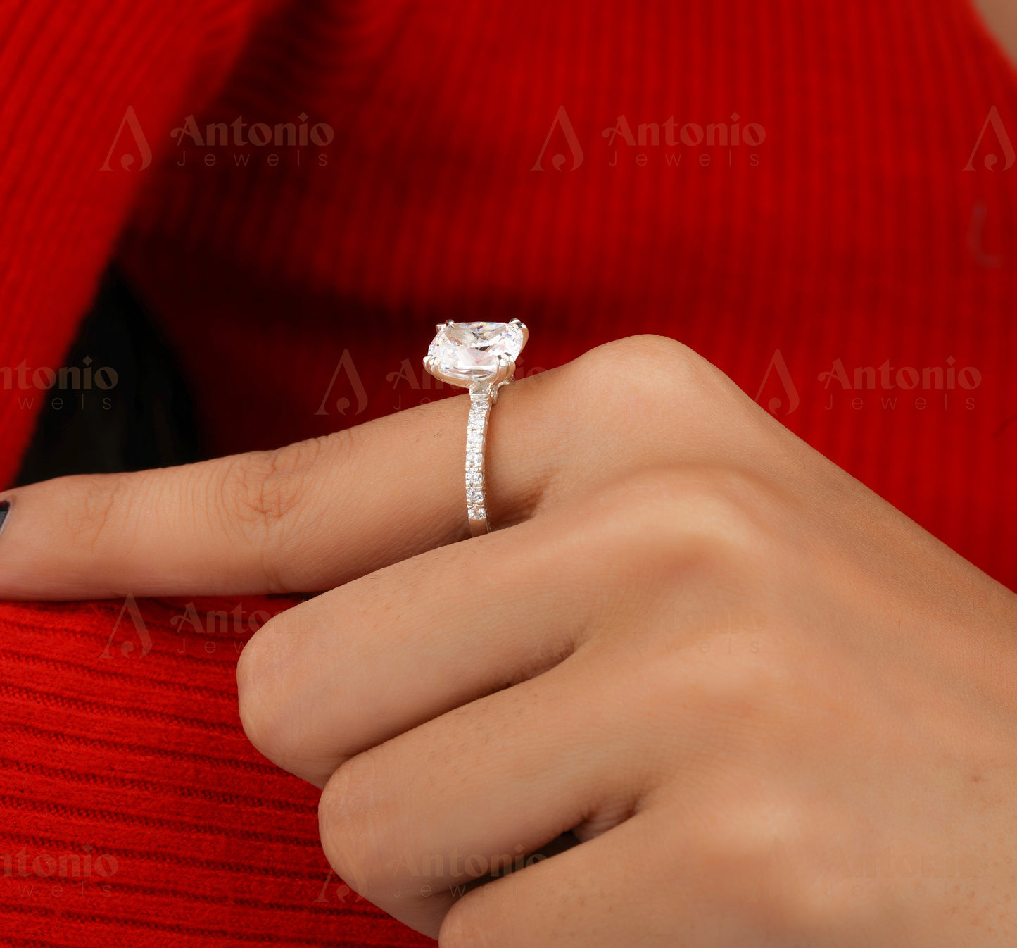 Cushion Cut Moissanite Ring