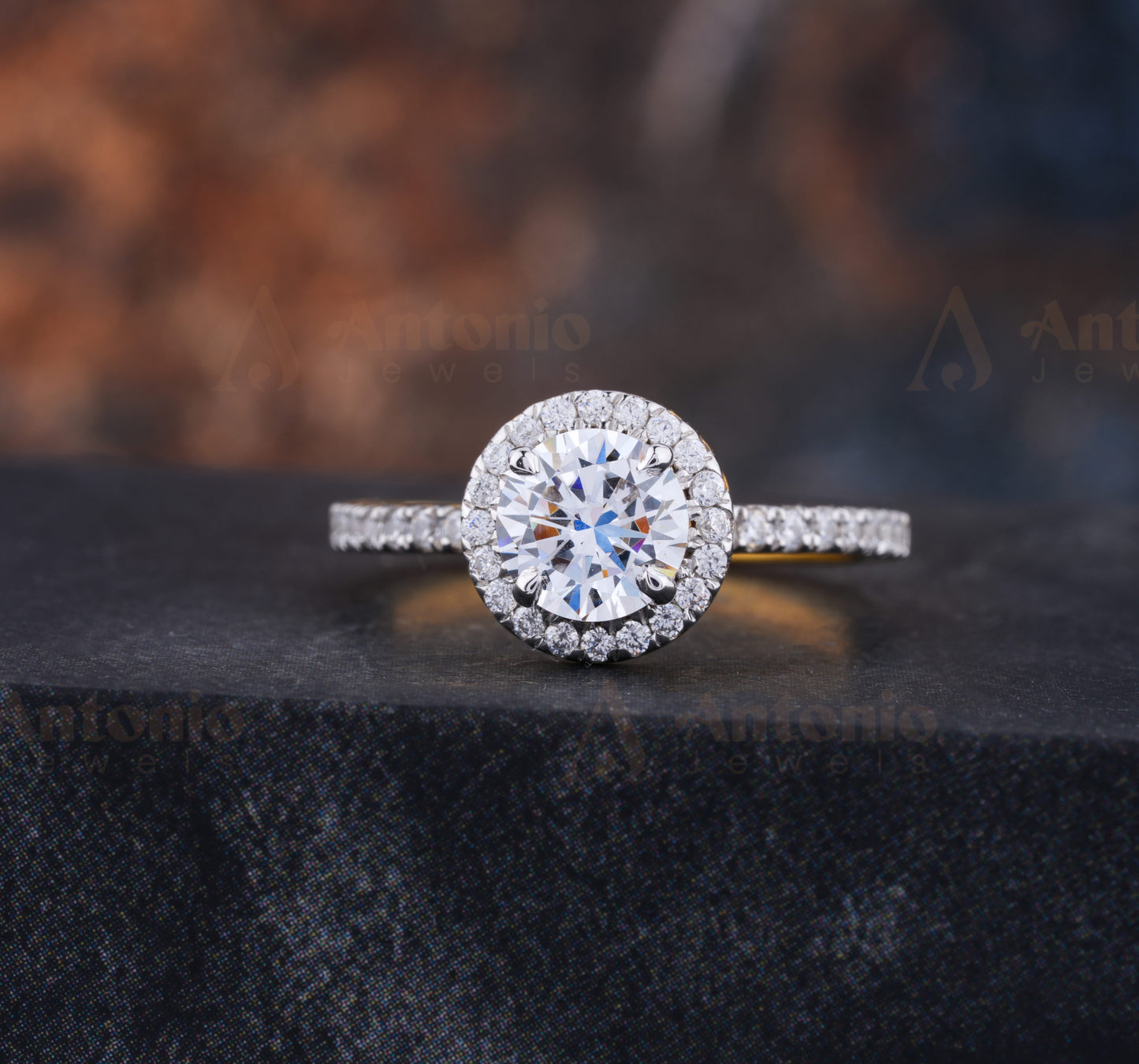 Half Eternity Halo Round Cut Moissanite Diamond Ring