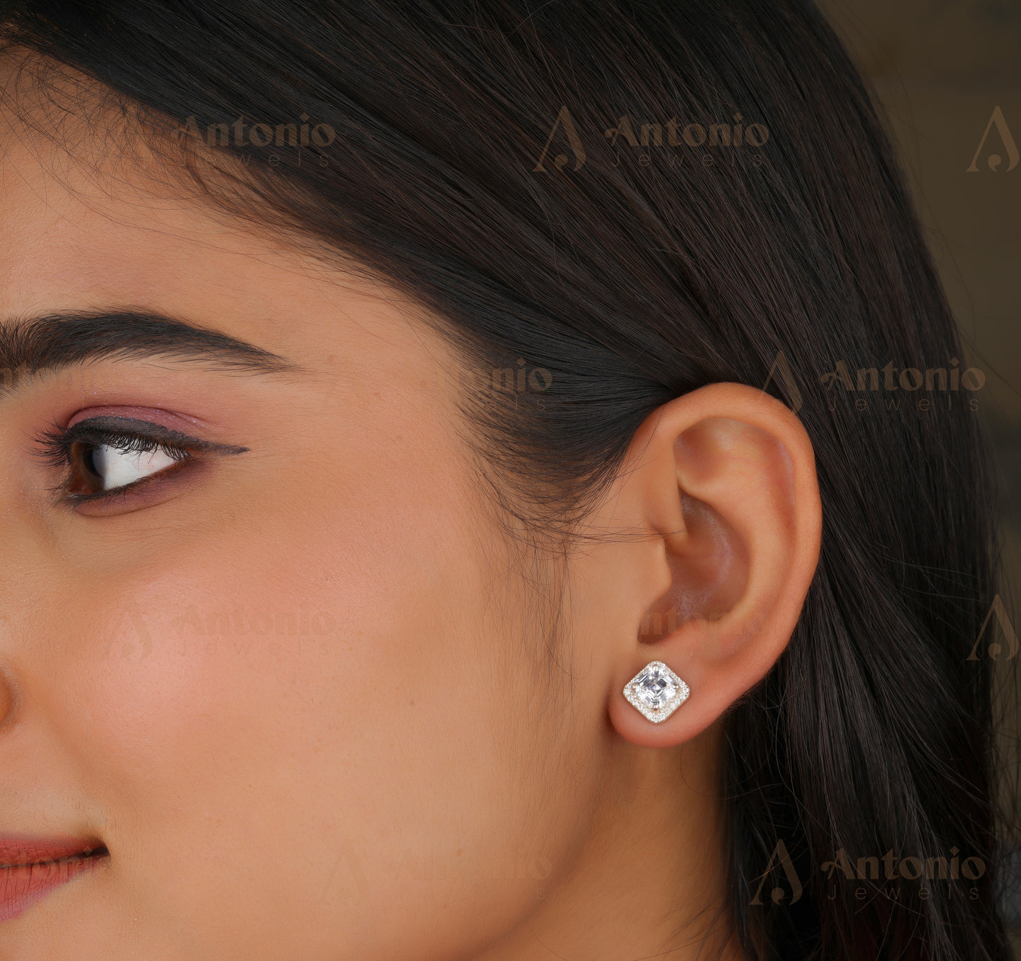 Halo Asscher Moissanite Stud Earrings