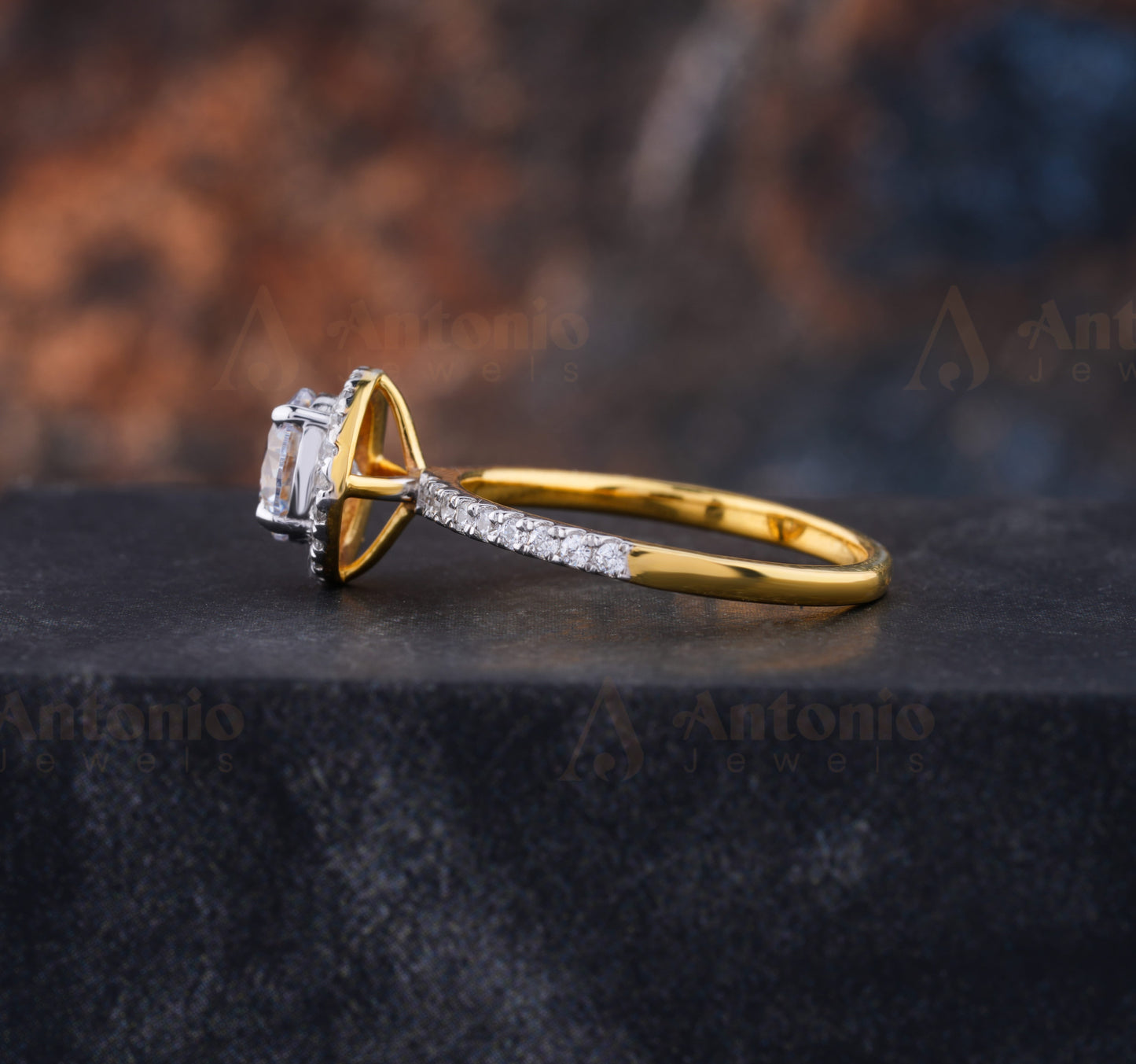 Half Eternity Halo Round Cut Moissanite Diamond Ring