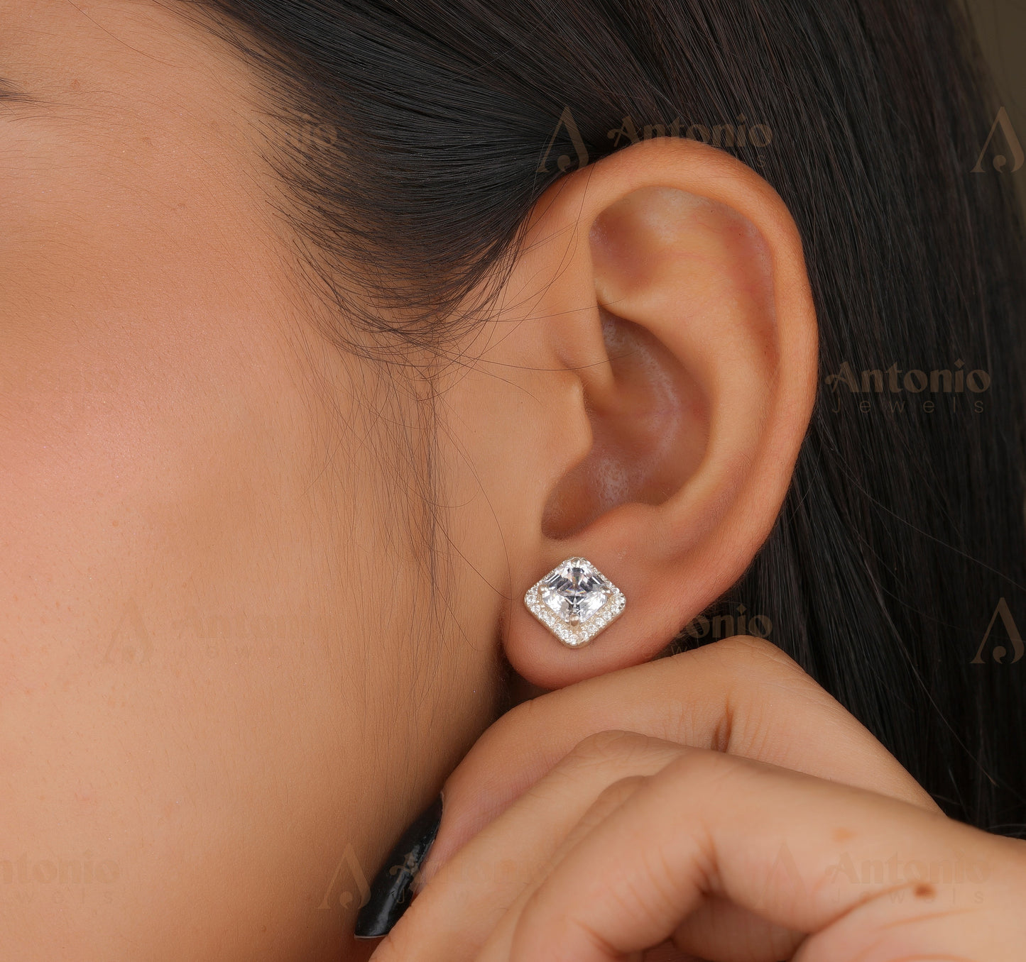 Halo Asscher Moissanite Stud Earrings
