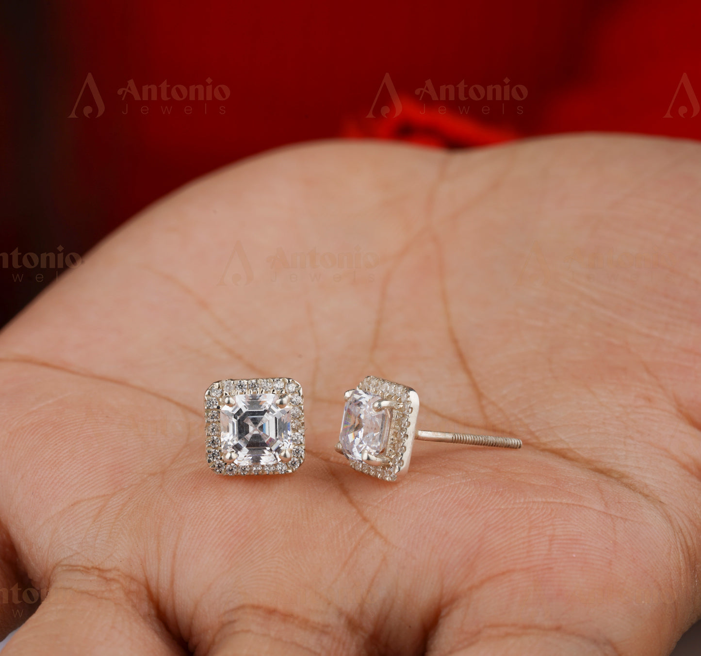 Halo Asscher Moissanite Stud Earrings