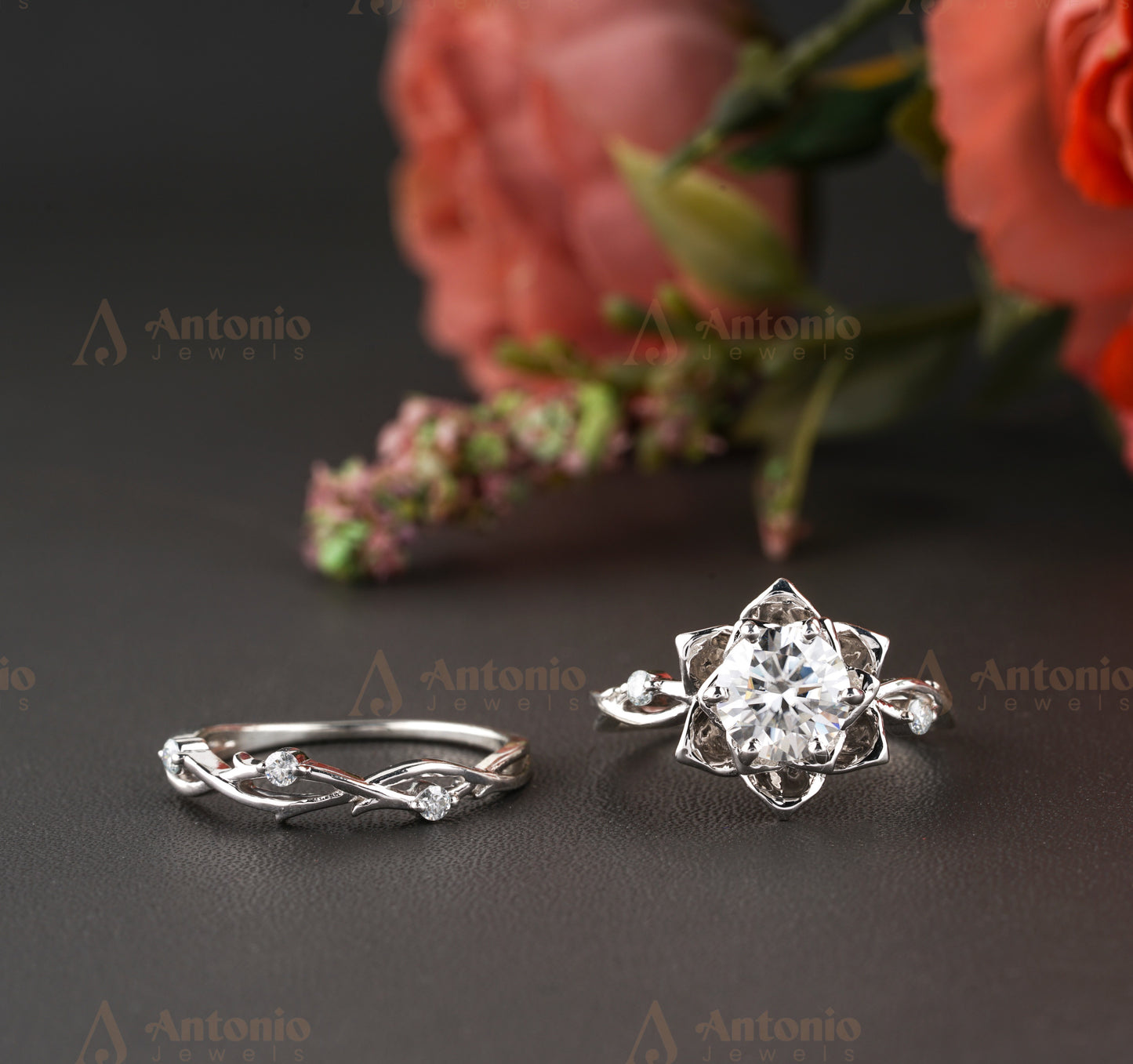 Moissanite Floral Engagement Ring