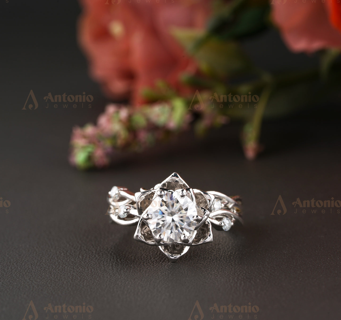 Moissanite Floral Engagement Ring