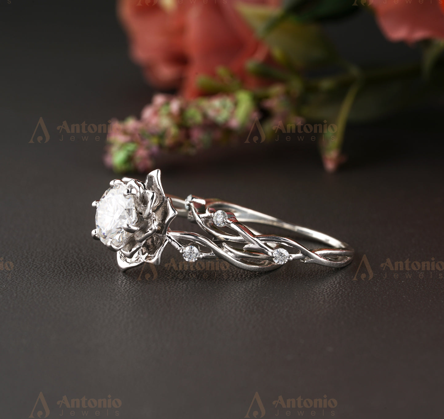 Moissanite Floral Engagement Ring