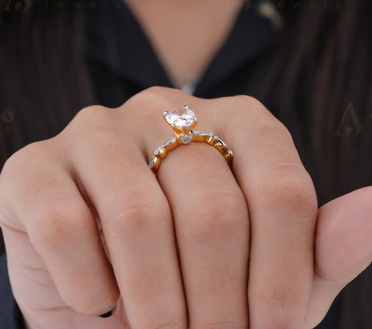 1Ct Pear Cut White Moissanite Women Ring