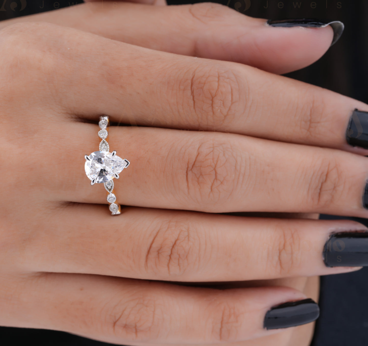 1Ct Pear Cut White Moissanite Women Ring
