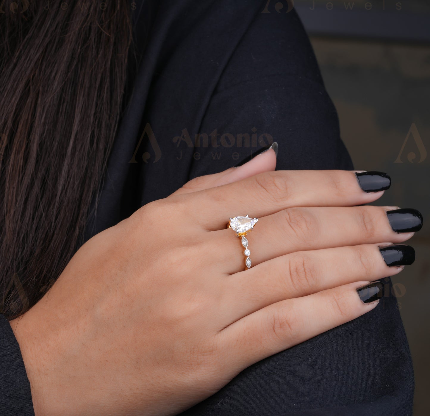 1Ct Pear Cut White Moissanite Women Ring