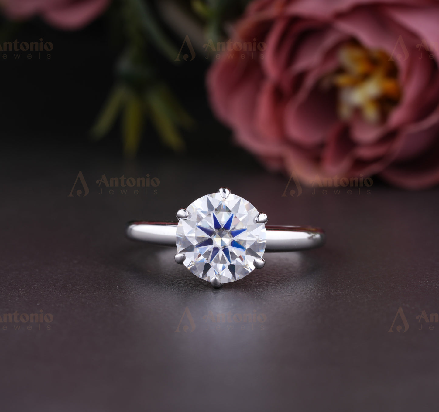 Round Solitaire Engagement Silver Ring