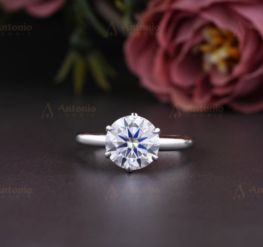 Round Solitaire Engagement Silver Ring