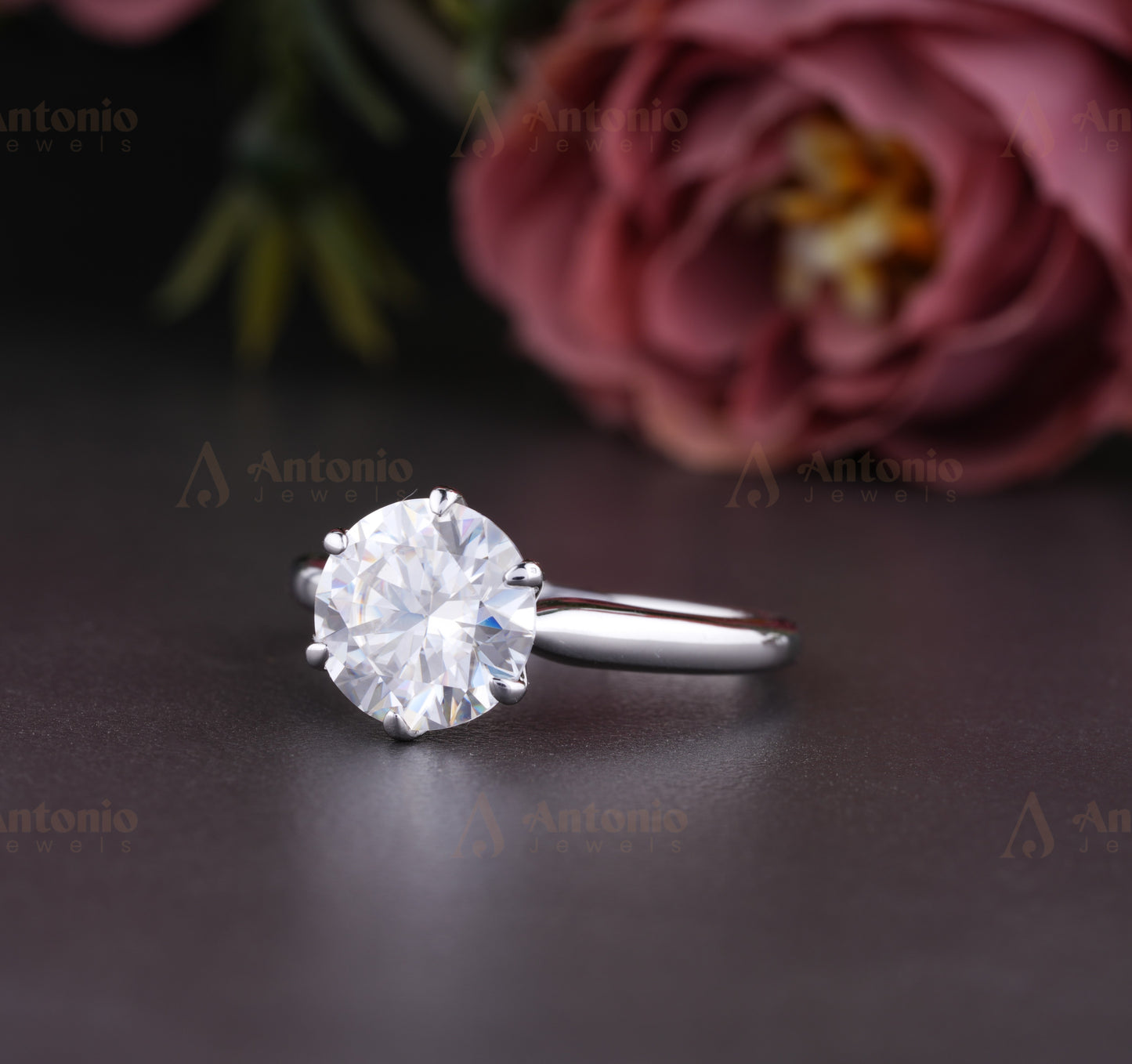 Round Solitaire Engagement Silver Ring