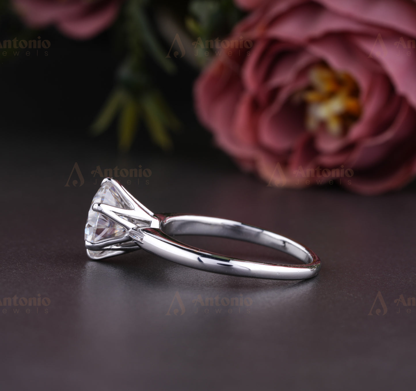 Round Solitaire Engagement Silver Ring