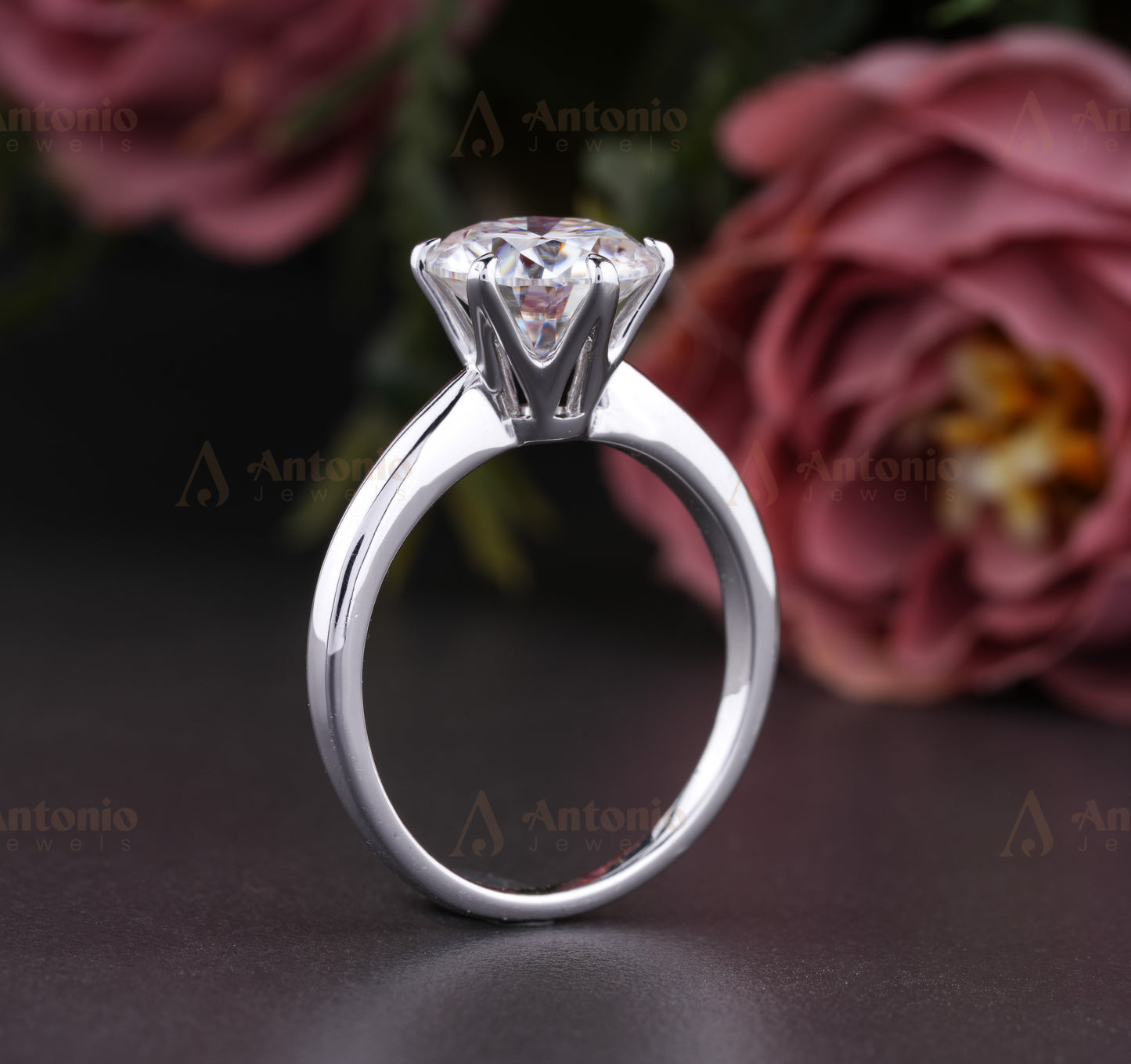 Round Solitaire Engagement Silver Ring