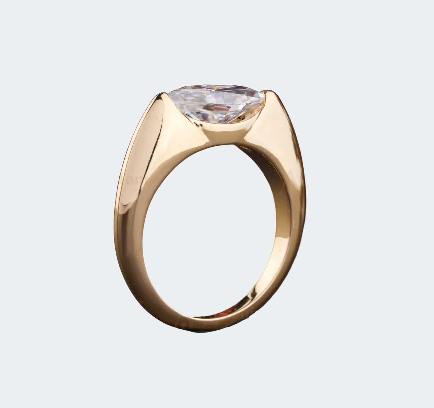 Horizontal Marquise Moissanite Ring | Bezel Set Gold Engagement Ring | Antonio Jewels