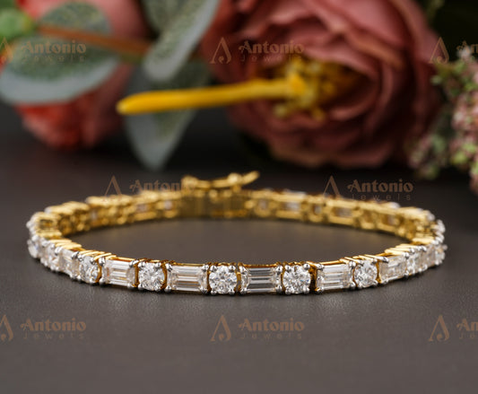 Tennis Bracelet Emerald & Round Cut Diamond Bracelet