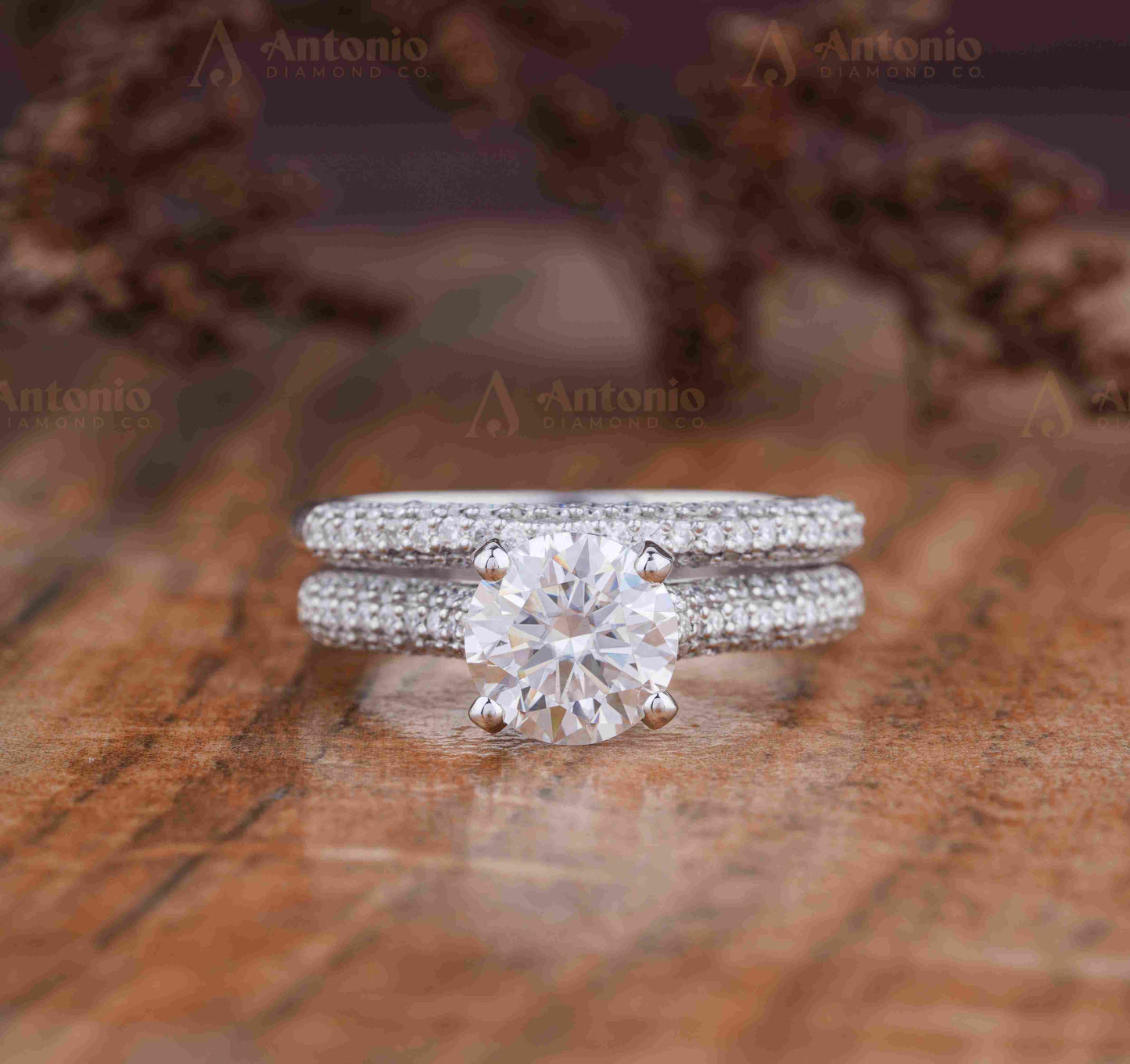 2 CT Round Solid Gold Lab Grown Diamond Engagement Ring Set
