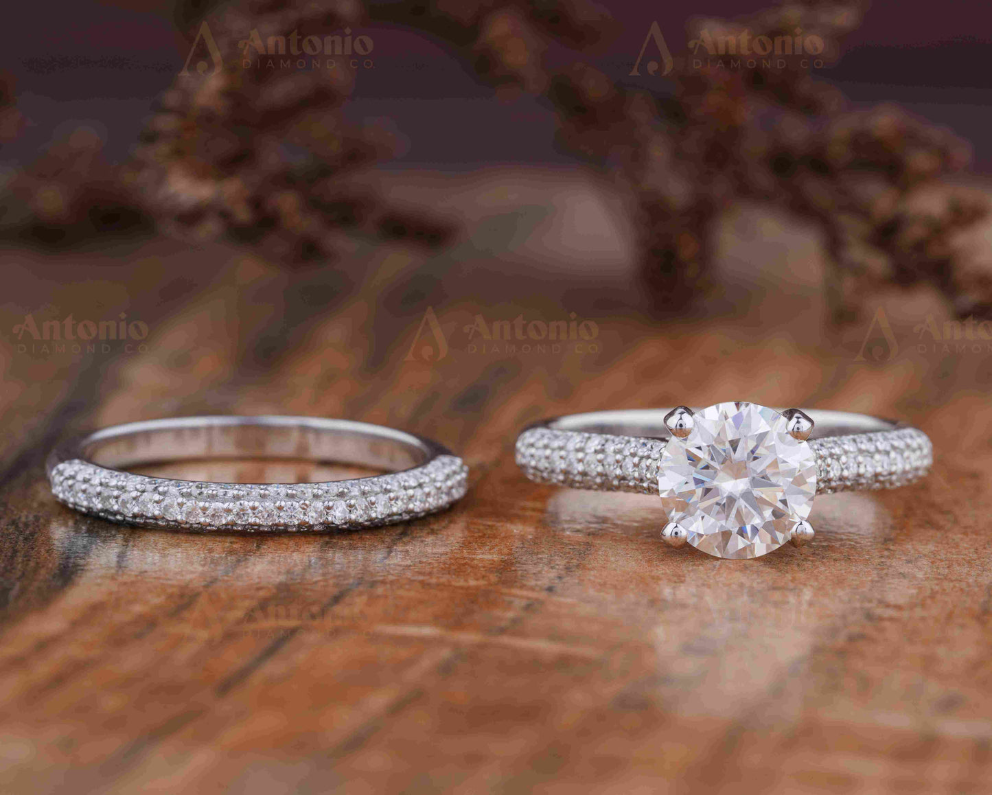 2 CT Round Solid Gold Lab Grown Diamond Engagement Ring Set