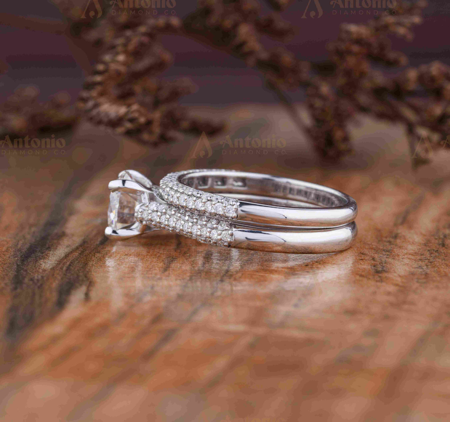 2 CT Round Solid Gold Lab Grown Diamond Engagement Ring Set