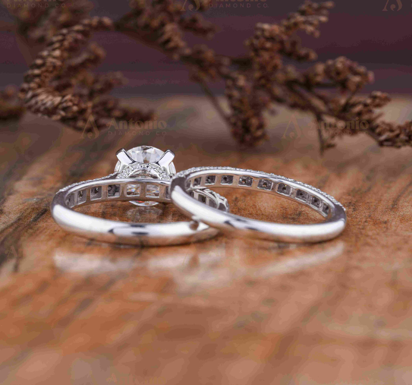 2 CT Round Solid Gold Lab Grown Diamond Engagement Ring Set