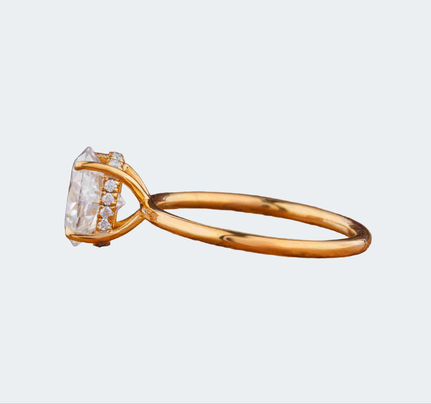 Oval Lab Grown Diamond Solitaire Engagement Ring | Hidden Halo | 14K Yellow Gold | Christmas Gift For Her