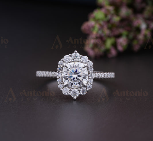 Snowflake Cushion Moissanite Wedding Ring
