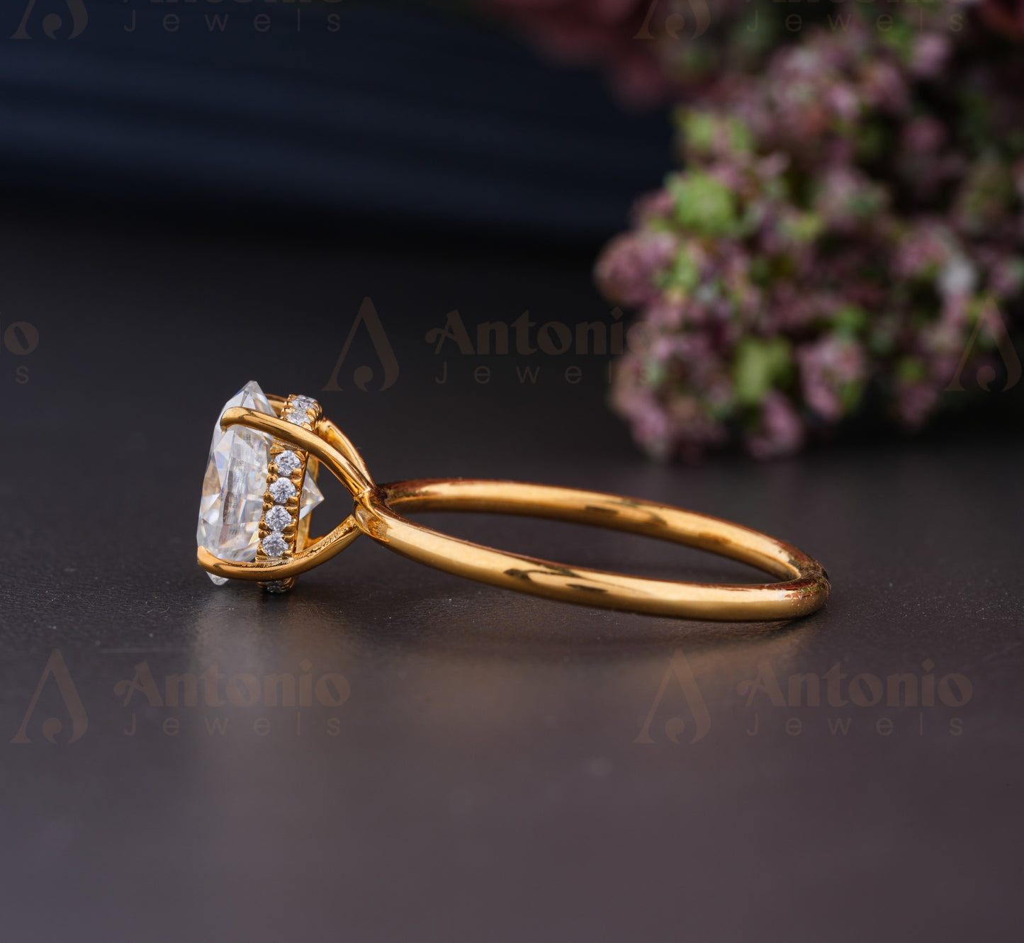1.5CT Moissanite Solitaire Hidden Halo Engagement Ring