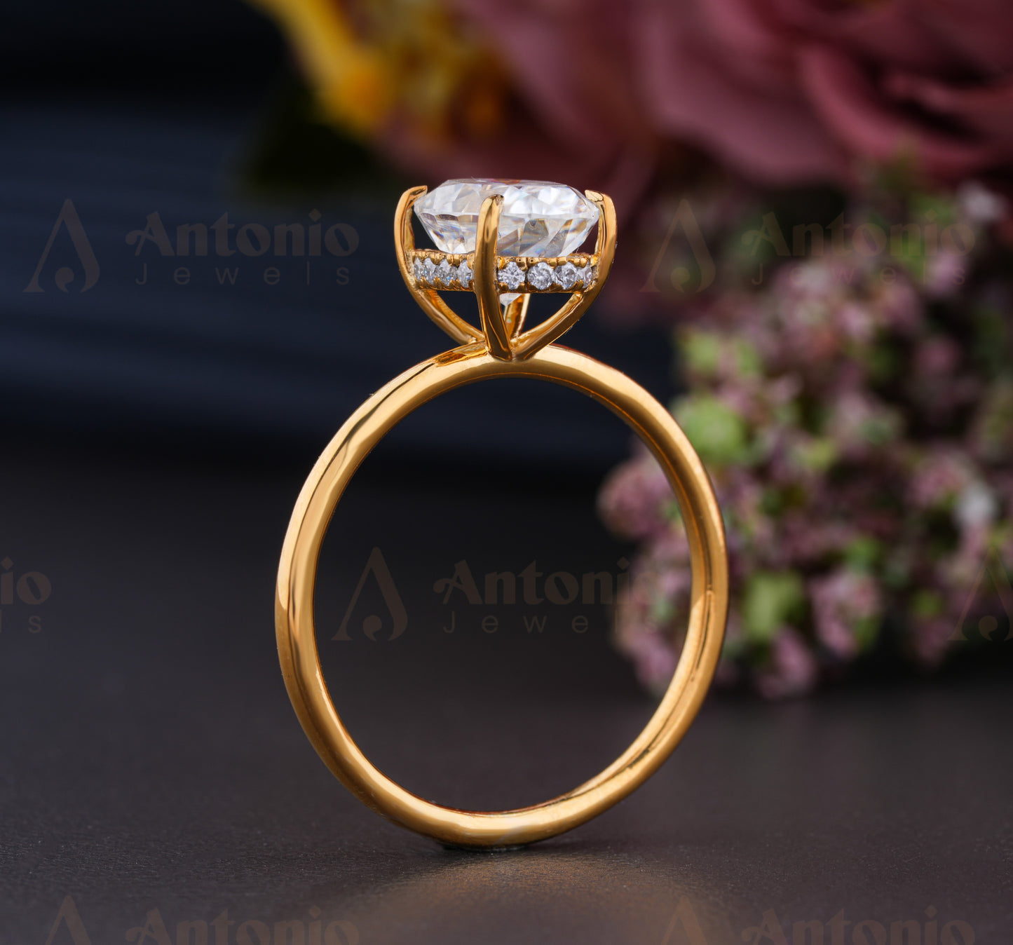 1.5CT Moissanite Solitaire Hidden Halo Engagement Ring
