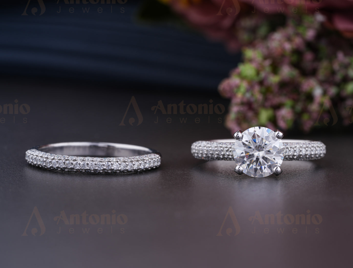 White Gold Round Cut Moissanite Set
