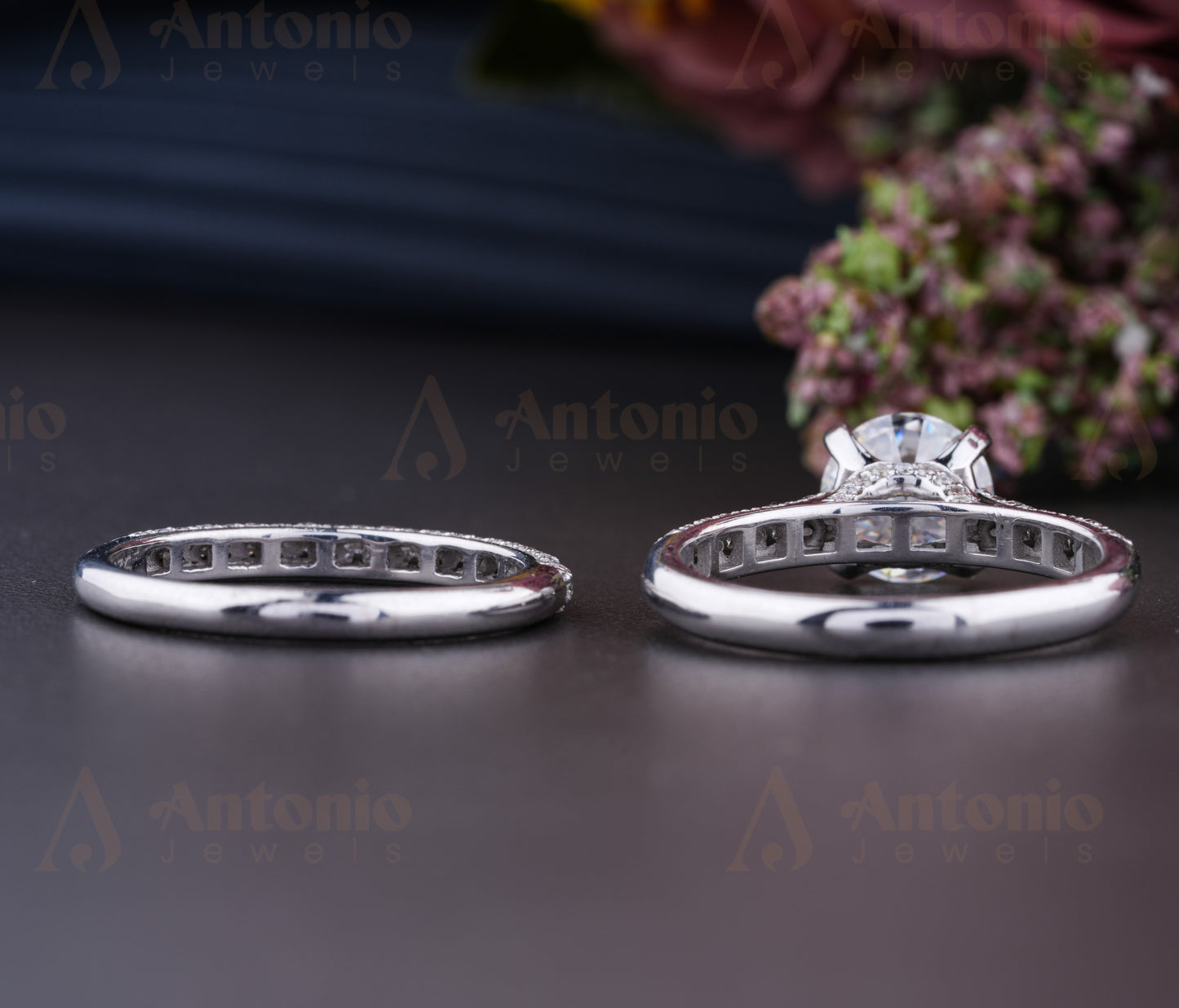 White Gold Round Cut Moissanite Set