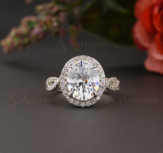Halo Oval Twig Engagement Ring