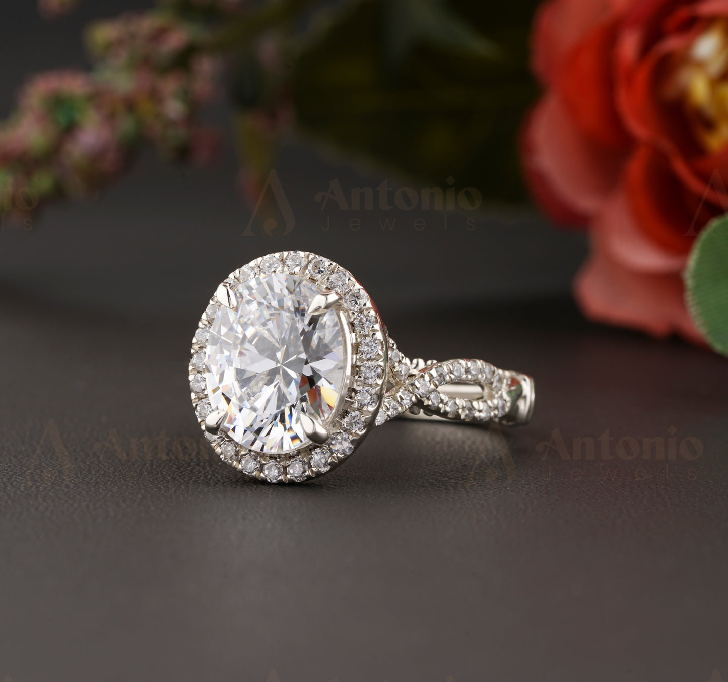 Halo Oval Twig Engagement Ring