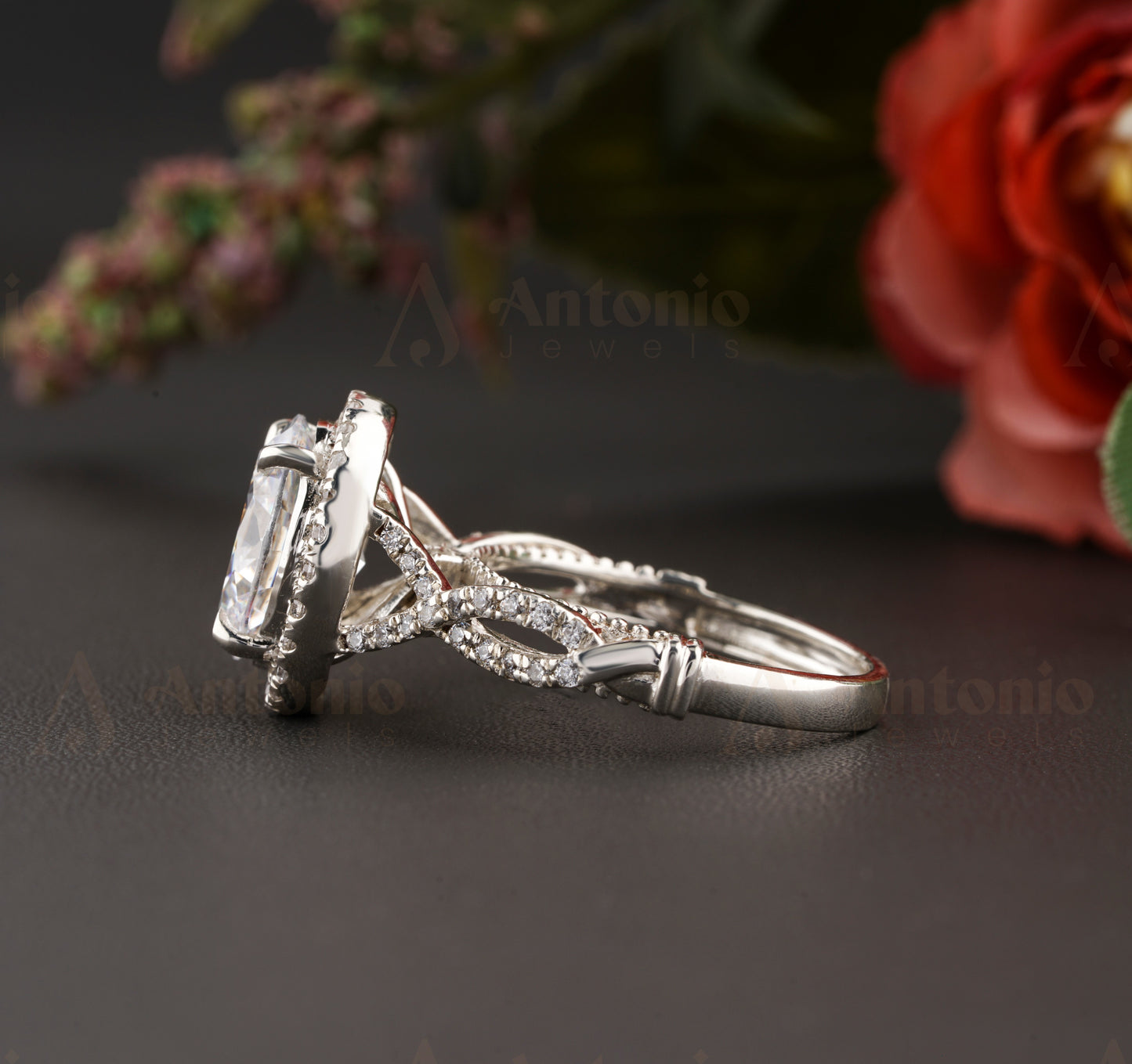 Halo Oval Twig Engagement Ring