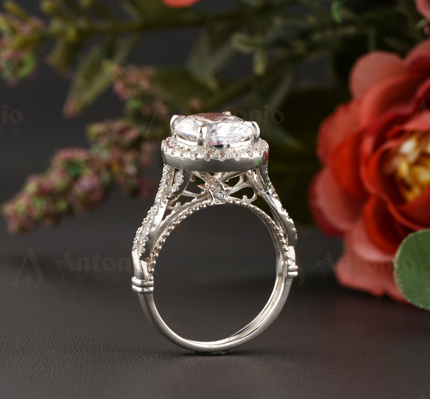 Halo Oval Twig Engagement Ring