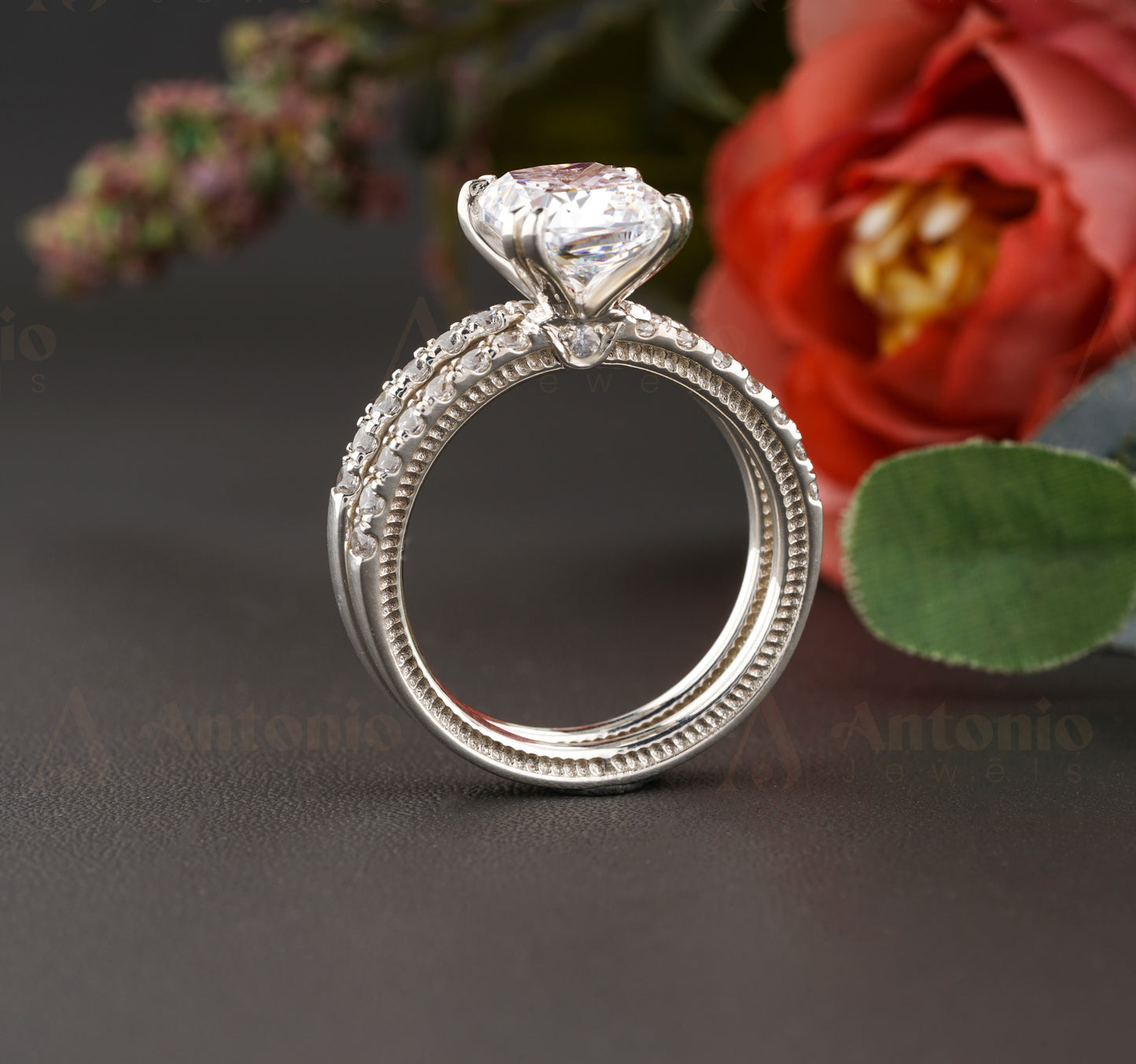 Cushion Moissanite Ring Set