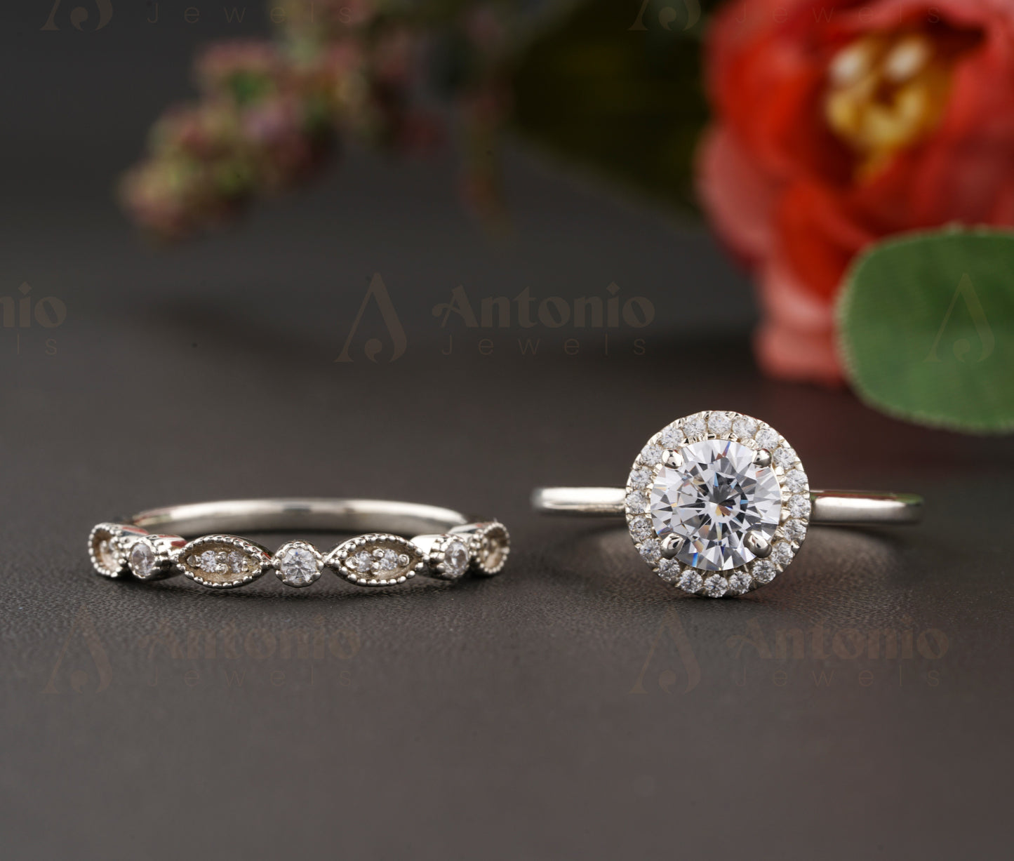 Halo Moissanite Ring Set