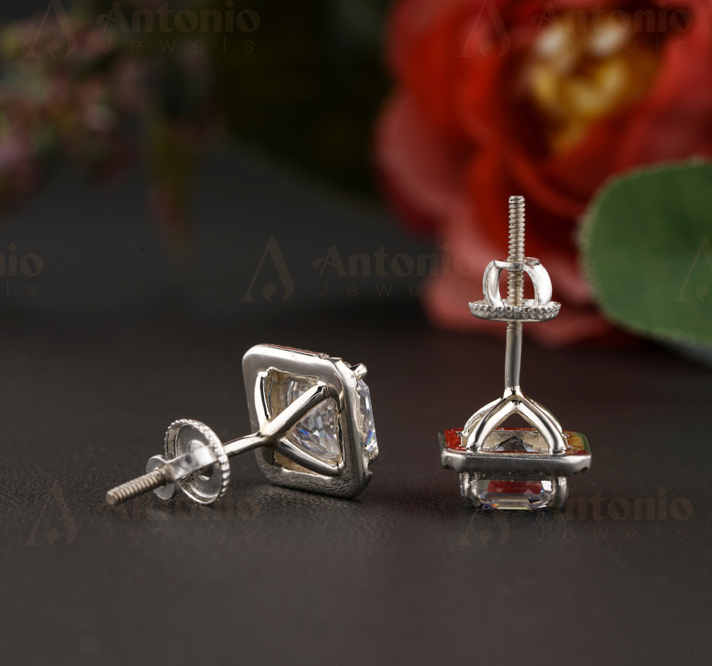 Halo Asscher Moissanite Stud Earrings