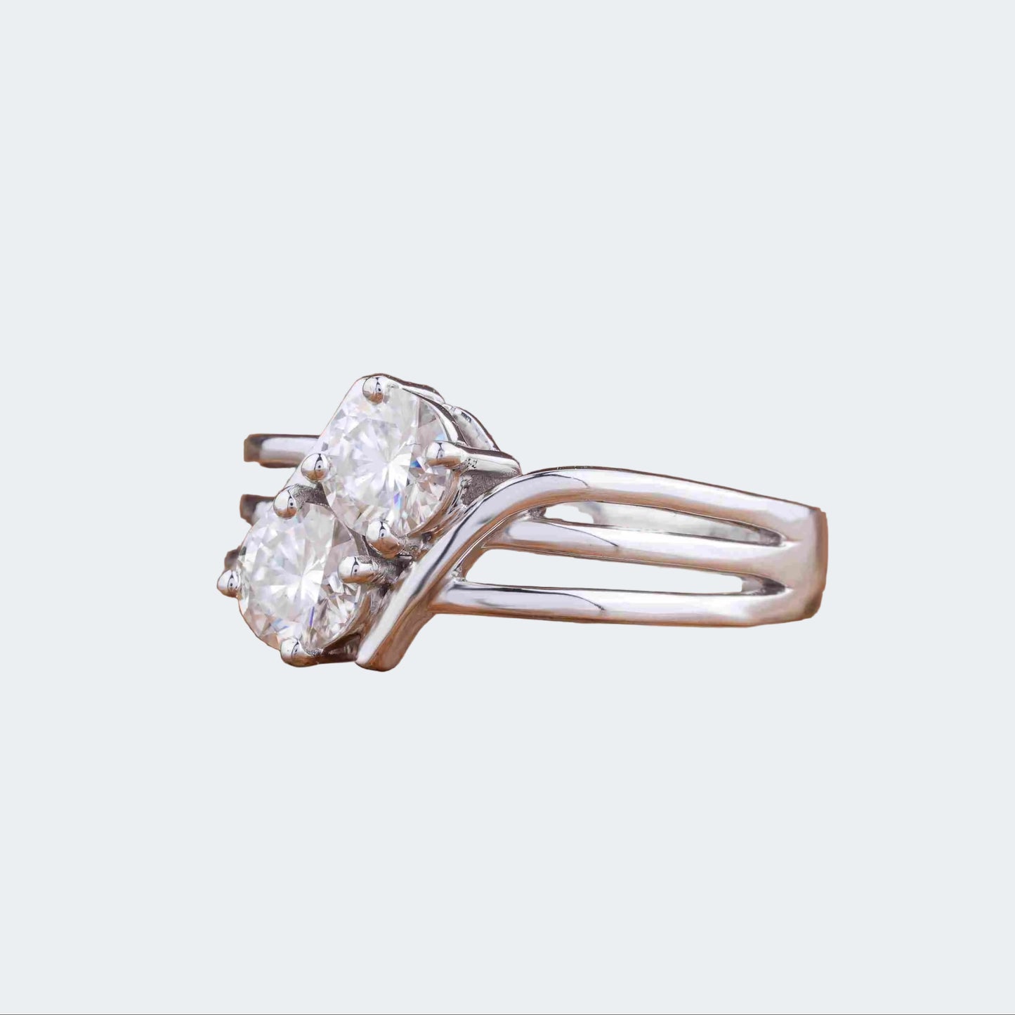 Two Stone Lab Grown Diamond Bypass Ring | 14K White Gold Engagement Ring | Christmas Gift For Her