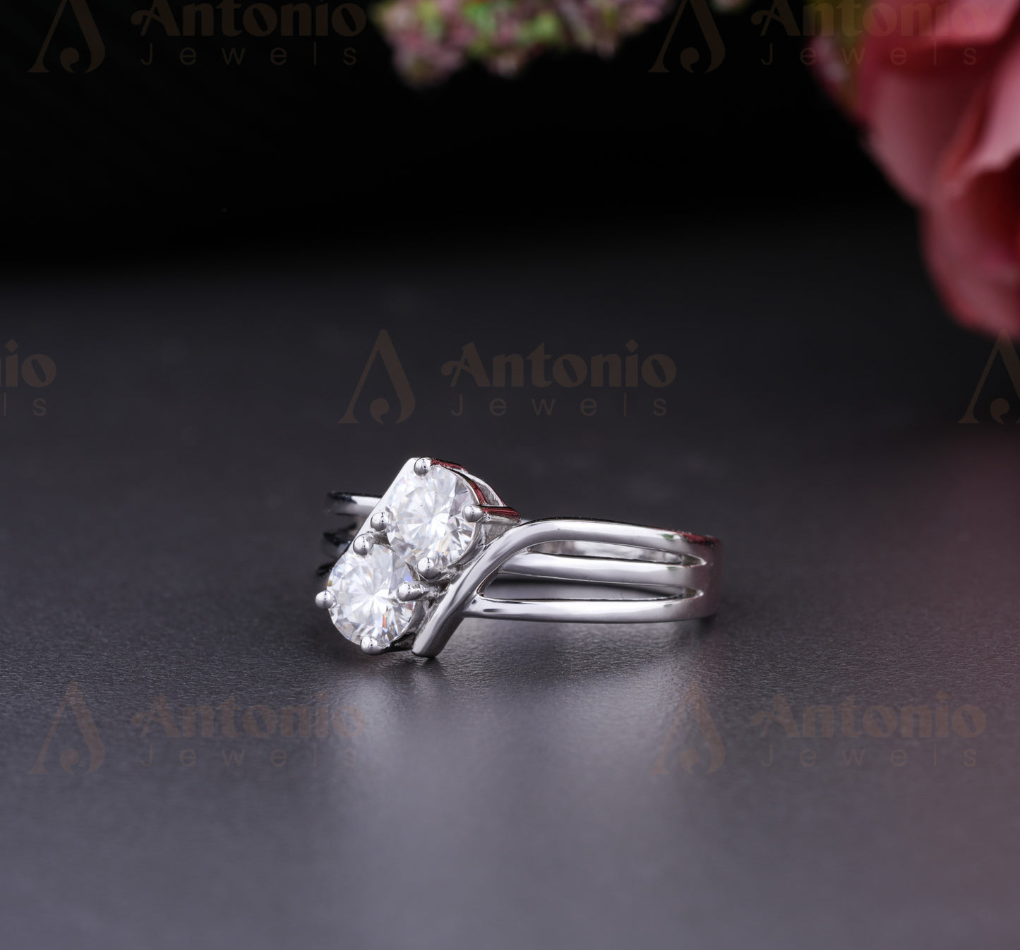 Two Stone Moissanite Solitaire Wedding Ring