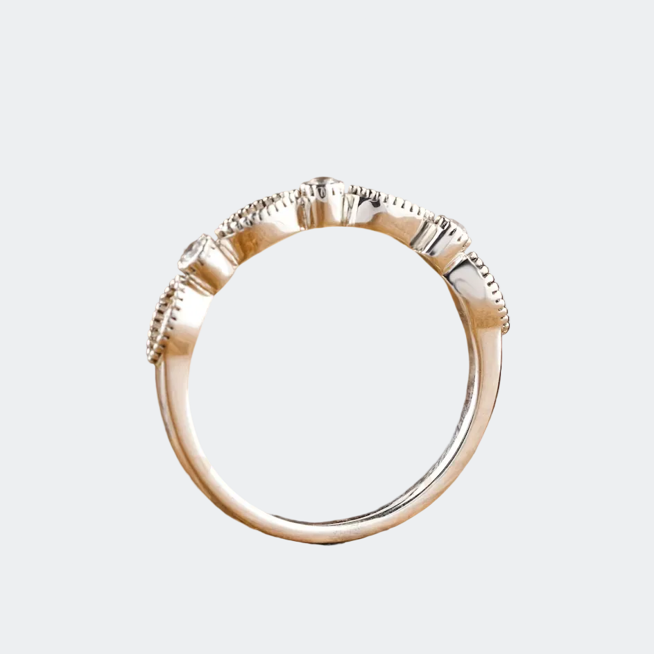 Vintage Style Milgrain Diamond Wedding Band | Stackable Art Deco Ring